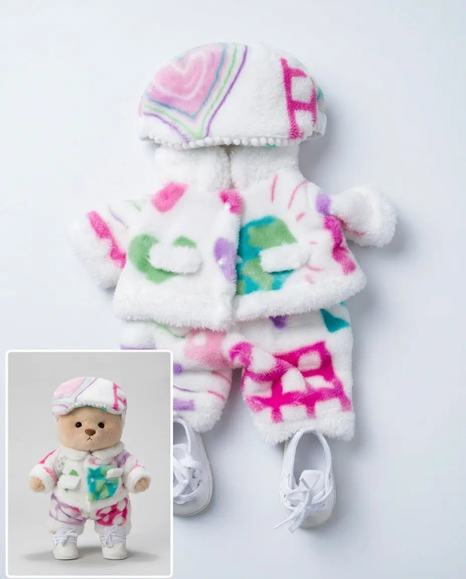 Ručně vyráběný prémiový medvídek s vyměnitelnými oblečky – FluffyCuddle